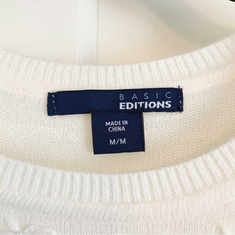 Basic Editions Ivory Sweater W/ Embellishments Si… - image 3